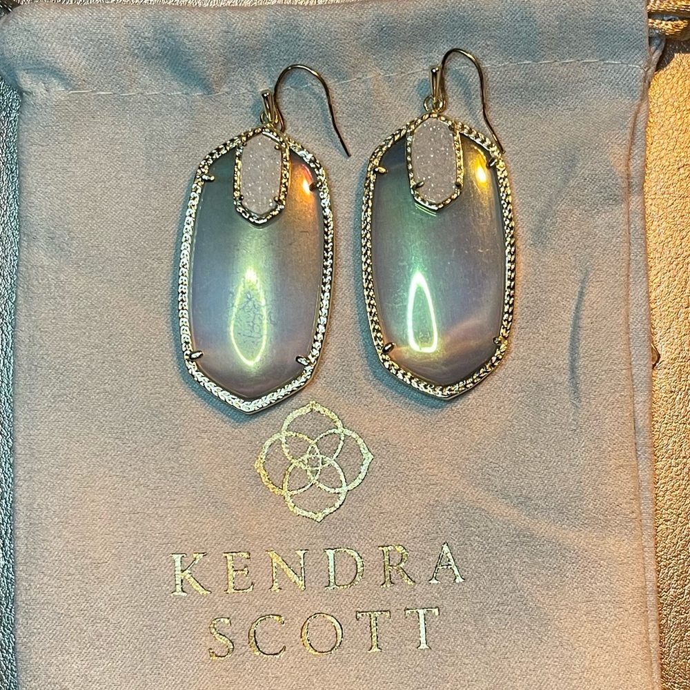 Kendra Scott Darcy Danielle Earrings, Iridescent Slate & Drusy, great condition